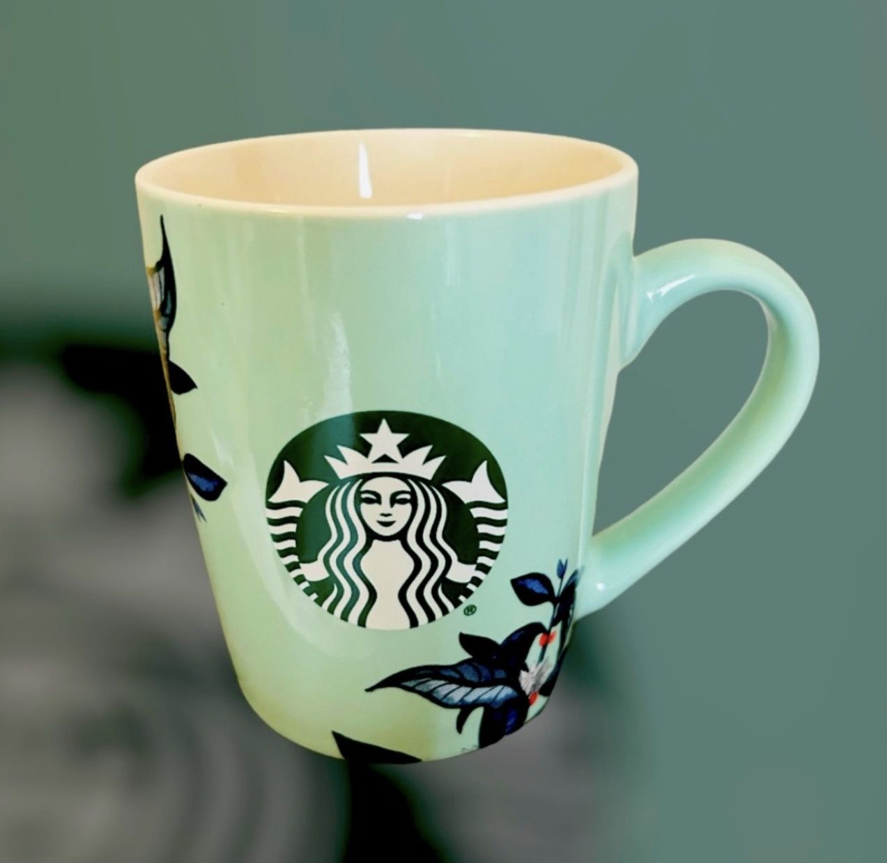 Starbucks Coffee 10oz Mint Green & Blue Floral Mug