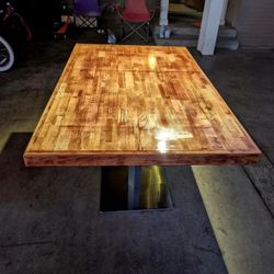 Modern Solid Cherry & Stainless Steel Table - Hand Refinished (30x48)