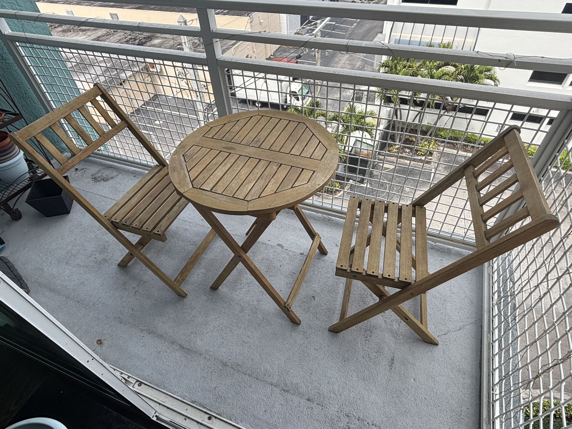 Wooden Bistro Set (Table + 2 Chairs)