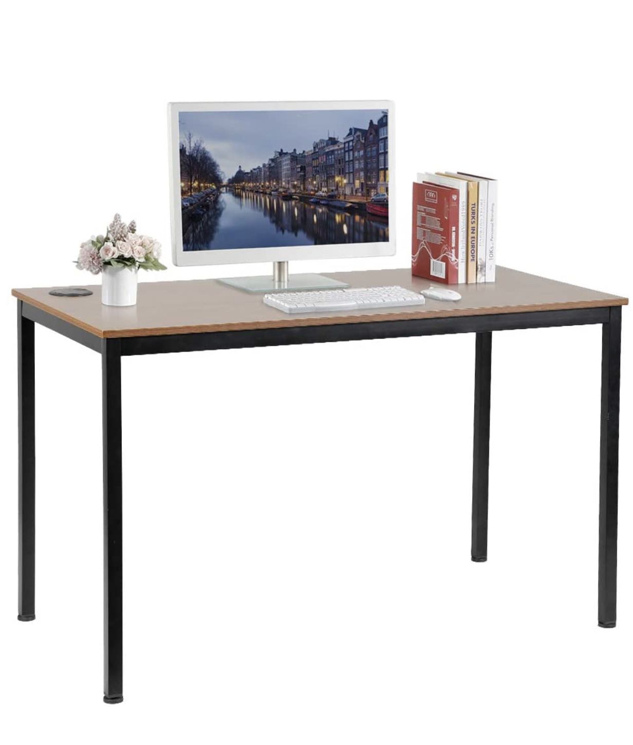 47 inch Simple Computer Desk for Home Office, Writing Table for Workstation, Teak Top