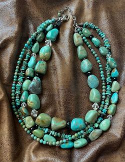 Retired SILPADA Sterling Silver 4-Strand Turquoise & Obsidian Necklace N1299