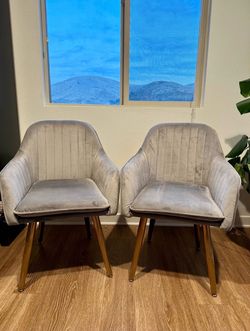 Pair of Grey Velvet Armchairs with Gold Legs