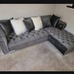 L Shaped Tufted So Chic L Shaped Couch Sectional Chaise Gray🤩 Delivery Available 💥 Financings Options✅ Brand New 🫵