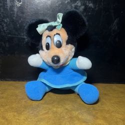 80s Disney Mickey's Christmas Carol Minnie Mouse Blue Dress Plush Toy Korea Made