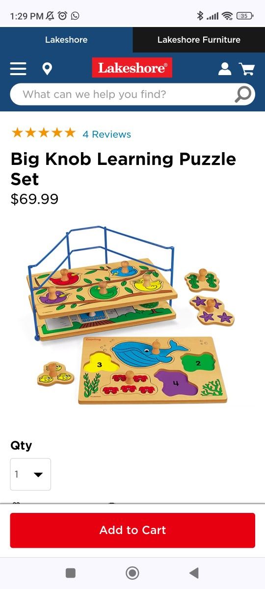 NEW still in box unopened Big Knob Learning Puzzle Set Lakeshore counting shapes colors