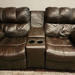 Leather Console Couch w/ Manual recliners