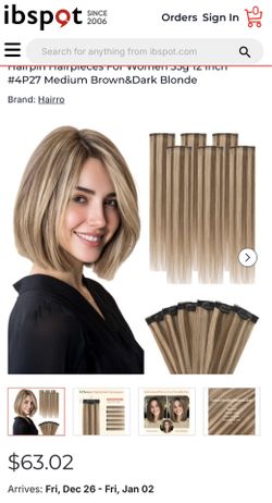 Hairro $63 , 6pcs Clip Ins Remy Real Human Hair Short Extensions 33g 12" #4P27 Brown & Blond