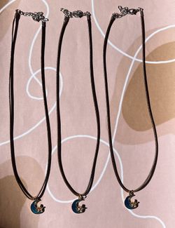 Charm Necklace: Blue Crescent Moon With Star 