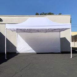 (New) $160 Heavy Duty EZ Pop-up Canopy 10 x 15 FT with (1 Sidewall, Carry Bag) White or Black 