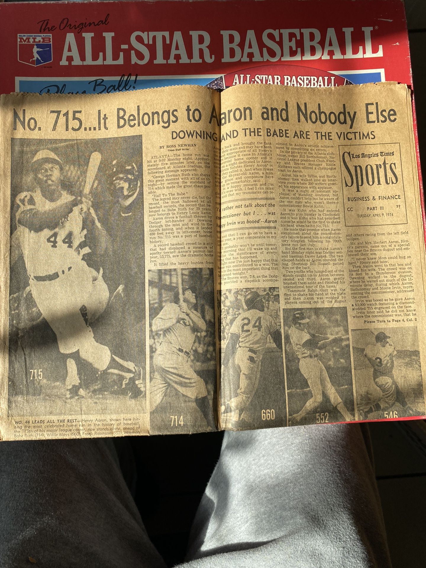 Original Newspapers Hank Aaron 715 Home run
