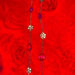 Long Purple Beaded Silver Necklace