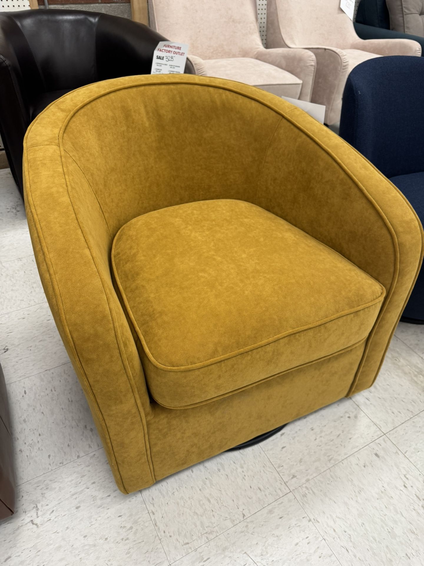 Sleek Mid Century Yellow Swivel Chair