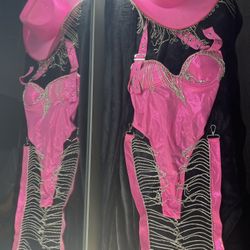 Pink Rhinestone Cowboy Hat and Bodysuit Set