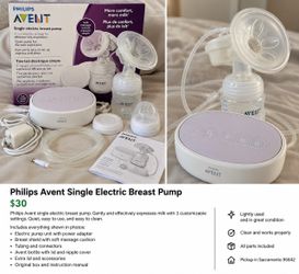 Philips Avent Single Electric Breast Pump – Complete Set – $30