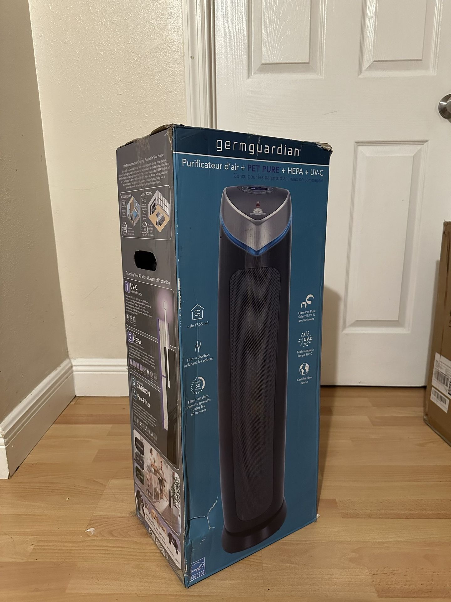 GermGuardian 5-In-1 HEPA Air Purifier for Home, Large Rooms Up To 915 Sq. Ft. with HEPA Pet Air Filter, UV-C Light & Odor Reduction, AC5250PT, 28" Tow