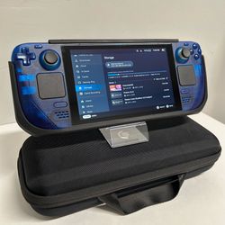 Steam Deck Handheld Gaming PC 512GB LCD Custom Translucent Blue Shell W/ Hard Case & Carry HardCase