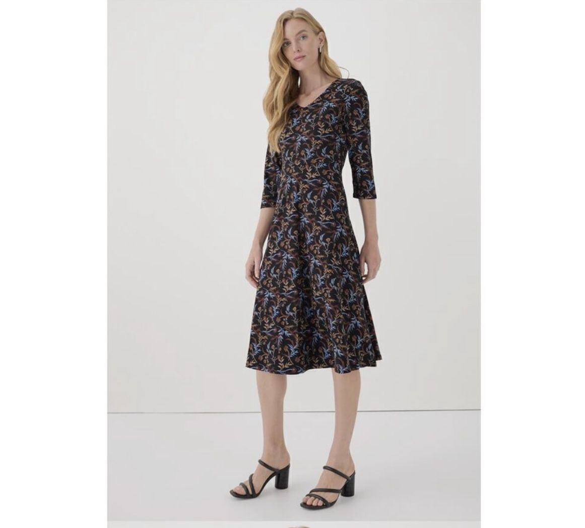 Pact Blue & Black Floral Midi Dress - Size Large