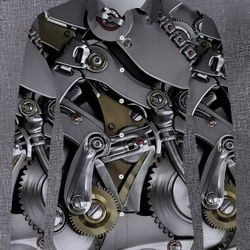 Men'S Mechanical Gear Print Long Sleeve Shirt | Fashion 3D Stereo Digital Printing, Trendy Casual Versatile Lapel Cardigan, Steampunk Style Top, Non-S