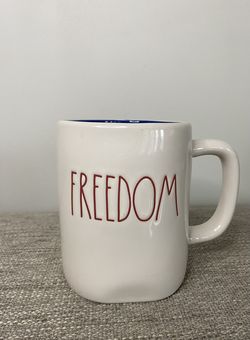 Rae Dunn Mug Freedom Red White Blue USA Americana Patriotic Coffee Blue Inside