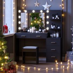 L283 $170  Rovaurx 46.7" W Makeup Vanity Set with Lights and Mirror