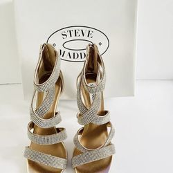 Steve Madden women's High Heel  Sandals Fini Rose Gold Shimmer size 8 back zip