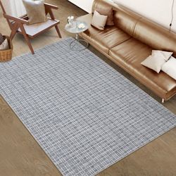 10x13 HUGE Washable Nonslip Stain Resistant Low Pile Area Rug, Gray/White Modern Plaid, NEW