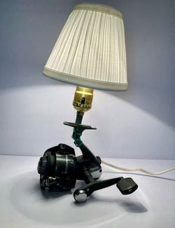 Vintage Fishing Reel Table Lamp Working Handmade Angler Cabin Lodge Decor