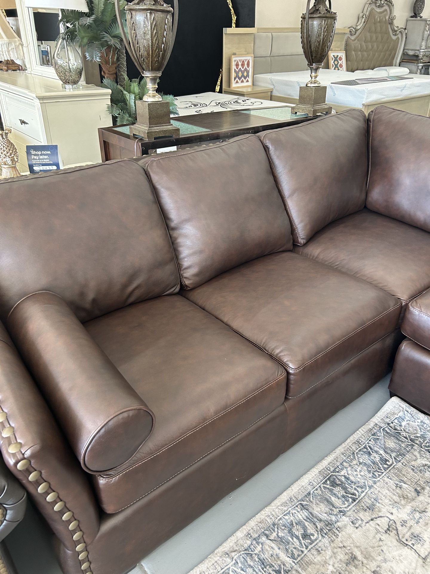 Beautiful Brown Leather Sectional, Same Day Delivery 