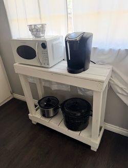 handmade White Wood table with Shelf / entryway table