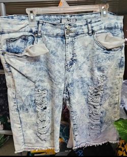AQ Distressed Acid Wash Denim Shorts