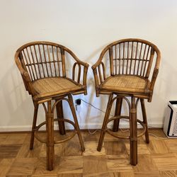 Pair of Rattan swivel bar stools