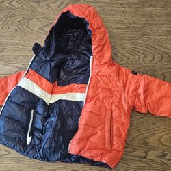 Toddler Boys' Reversible Puffer Jacket with Hood – Red and Navy Colorblock Design, Size 5 Years

