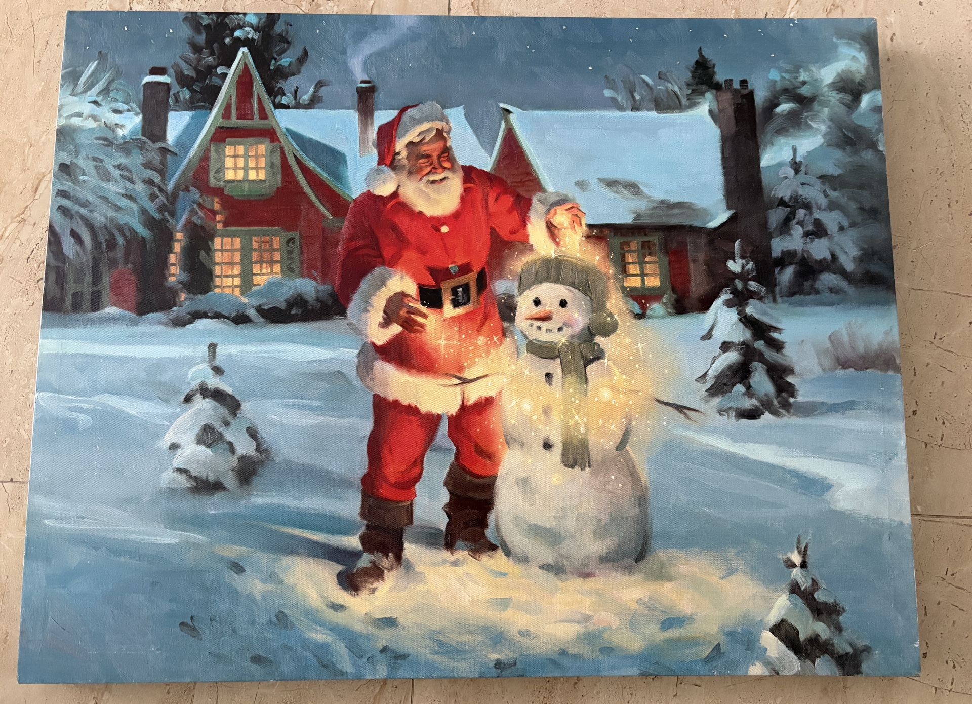 Santa With Snowman Canvas Picture