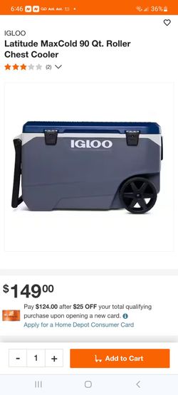 IGLOO Latitude MaxCold 90 Qt. Roller Chest Cooler each $75