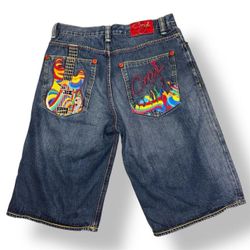 Y2K COOGI Jean Shorts Size 36 Guitar Embroidery 