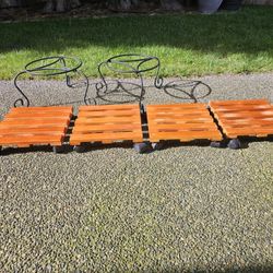Plant Stands 2 Metal, 4 Woods With Wheels $20 For All. 