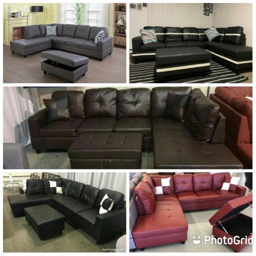 Brand New Leather Sectionals With Storage Ottoman