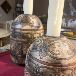 Ceramic candle holders Rare one of a kind Has the look and feel of Jim Shore 