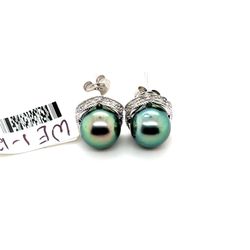 14K White Gold Cul. Tahitian Pearl/Diamond Stud Earrings