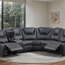 Black Leather Sofa Sectional With Reclining Seats