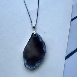Natural Agate Stone Pendant On Sterling Silver Chain