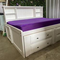 Full Size Captain Bed With Drawers And Sleep harmony Matress
