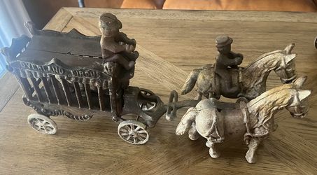 Vintage overland circus cast iron antique toy, metal decor 