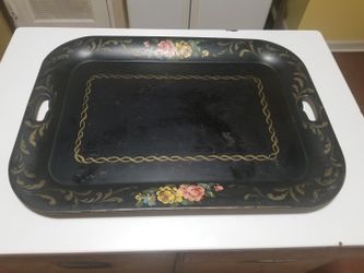 Vintage metal hand painted tray 27x19