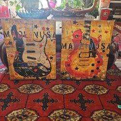 Set of 2 Electric Guitar Canvas Wall Art – Music Decor