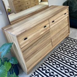 Refinished Mid Century Modern Solid Wood Dresser And Mirror
