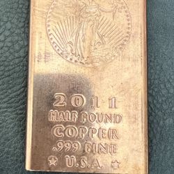 2011 STANDING LADY LIBERTY HALF POUND .999 FINE USA COPPER