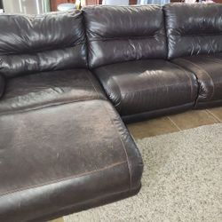 Ahley Brown Leather Reclining Sofa With Chaise