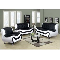 Black And White Leather Three Piece Couch Set 