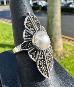 Jewelry .925 sterling silver white pearl  2.00CTW knight Ring size 7.75